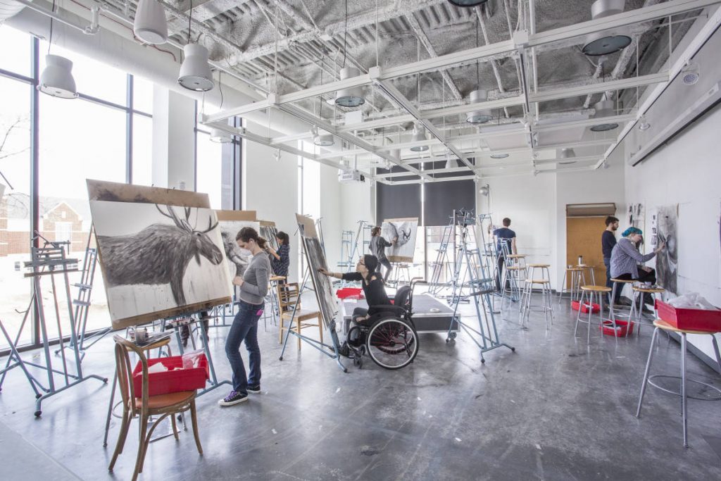 Students working in the Drake Drawing Studio.