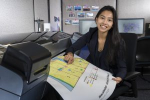 Kadek Ayu Vergianti Agustini (Class of 2019) printing out a poster for her internship