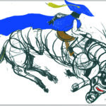 Sketch by Marcos Chin depicting AI as a bucking horse