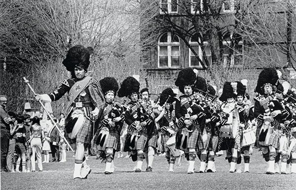 Macalester Pipe Band performing at a 1970s Scottish Fair