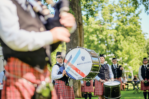 Macalester Pipe Band performs at a recent Reunion