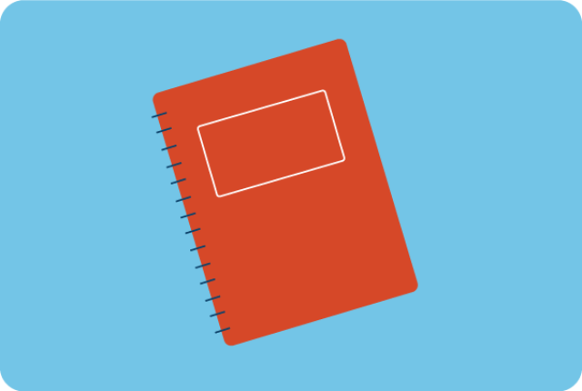 Abstract graphic of an orange notebook on a blue background