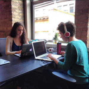 Zeena and coworker at the Poetry Center of Chicago