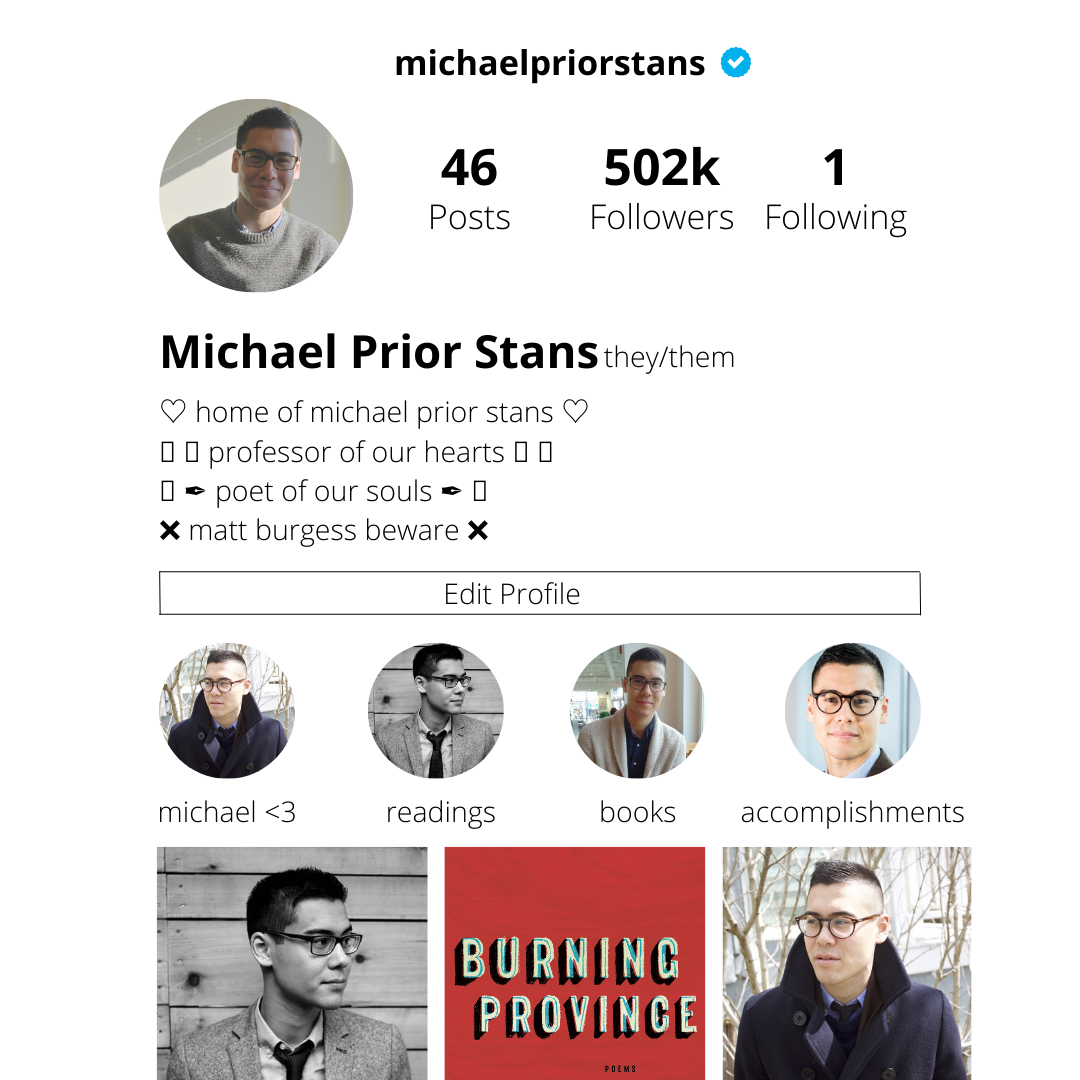 Social Media Managers create MICHAEL PRIOR Instagram fanpage