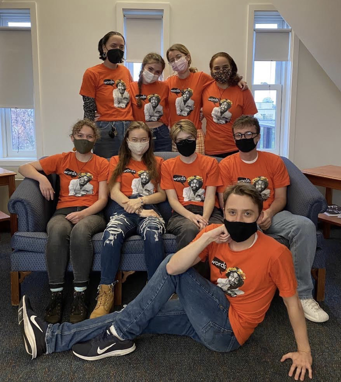 Charley (center row, second from right) and the other department student workers, fall 2021