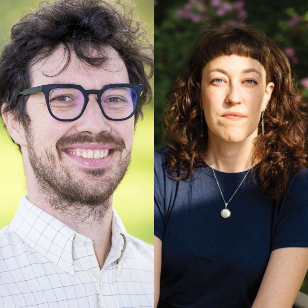 Split-screen image with a headshot of Prof. Ben Voigt on the left and Prof. Emma Törzs on the right.