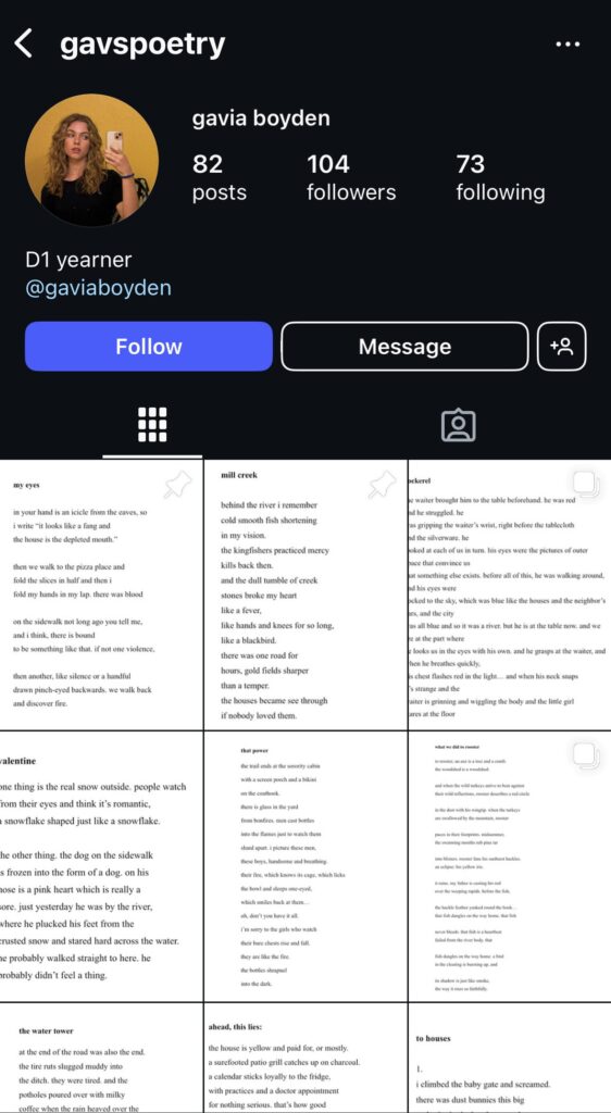 Gavia Boyden's '26 Instagram profile and recent posts