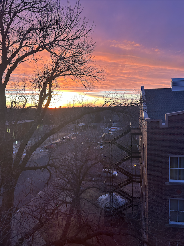 Sunset out the window of the 4th floor of Old Main